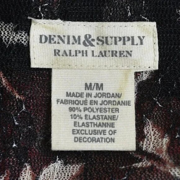 Ralph Lauren Denim & Supply Floral Sheer Blouse Black Pink Long Sleeve Medium - Picture 9 of 12